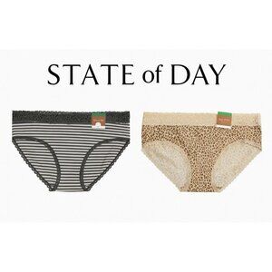 State of Day Panties Bundle 2 Pack Large Lace Waist Heather Stripe & Leopard L